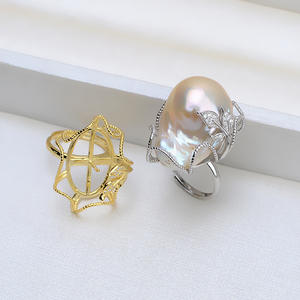 Handmade DIY S925 Silver Open Leaf Ring Baroque <b>Pearl</b> Empty Support New 1510-Accessory for <b>Loose</b> <b>Pearls</b> - Product Image 1