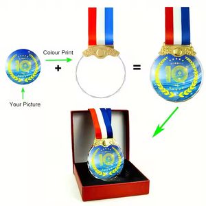 Troféu De Cristal Personalizado Gravação A Laser Medalha De Esportes Prêmio De Vidro Com Fita Medalha De Bronze De Prata De Ouro Para Eventos Esportivos - Product Image 2