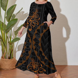 <span class=keywords><strong>Abito</strong></span> taglie forti con stampa rossa in stile tropicale hawiano e maniche lunghe - Product Image 2