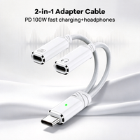 PD 100W Adaptor Pengisi Daya Audio Tipe C Ganda Kabel Pemisah USB-C dengan Mikrofon & Kontrol Kabel untuk Komputer Paduan Aluminium Suara Hi-Fi