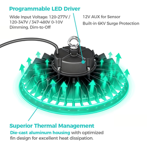 Projecteur <span class=keywords><strong>LED</strong></span> UFO High Bay 347 480V IP65 avec gradation 0-10V ETL DLC pour entrepôt industriel - Product Image 1