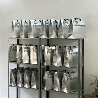 Individuelle Logo-Silberpapiertüten Reflektierende Glänzende Einkaufstaschen mit Griff für Boutiquen und Lebensmittelgeschäfte