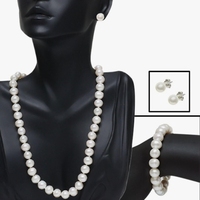 Ensemble de bijoux de mariage classique 3 pièces en perles d'eau douce Edison de qualité, forme pomme de terre, en alliage, collier, bracelet et boucles d'oreilles, 8-9 mm
