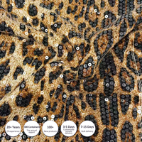 Tissu tricoté double face à sequins brodés imprimé léopard |   Textiles d'ameublement pour filles, 97 % polyester, 3 % élasthanne, poids moyen, style audacieux