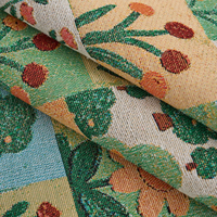 Nappe Jacquard Paysage Pastoral de Dessin Animé, Motif Maison, Arbre et Fleur, avec Pompons, Décoration pour Cottage et Bistro