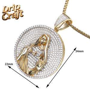 Đức Trinh Nữ Maria Chân Dung Mặt Dây Chuyền Vòng Cổ Vàng-Mạ Đầy Đủ Kim Cương Dát Zircon Đồ Trang Sức Thời Trang - Product Image 3
