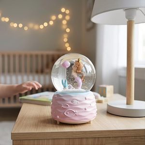 Globo de Nieve Personalizado OEM con Osito de Peluche Morado y Conejito Rosa, Base con Degradado Rosa y Azul, para Regalo Personalizado, Decoración de Escritorio para el Hogar - Product Image 2