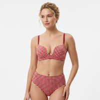 Soutien-gorge bikini pour femme, rouge, respirant, à coupe 3/4, sans armatures, push-up, bretelles réglables, non doublé, sexy, motif uni, pour adultes