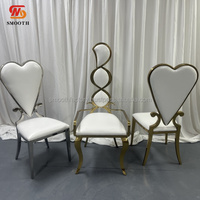 Chaises en PU à dossier en forme de cœur, nouveau design, lisses, dorées, argentées, en acier inoxydable, pour la décoration de mariage