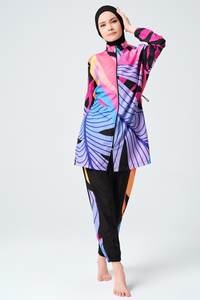 2024 새로운 방수 부르키니 여성 이슬람 수영복 이슬람 인쇄 수영복 부르키니 3PC 히잡 겸손한 수영복 - Product Image 3