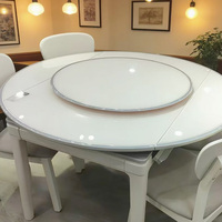 Table de banquet commerciale en bois massif avec plateau tournant, 8 places, design contemporain haut de gamme, style ferme, durable, vente en gros