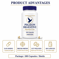 Capsules Probiotiques Pigeon Digestive Care pour le Conditionnement Intestinal des Pigeons de Course et de Voyage, 100 Unités, Marque Privée