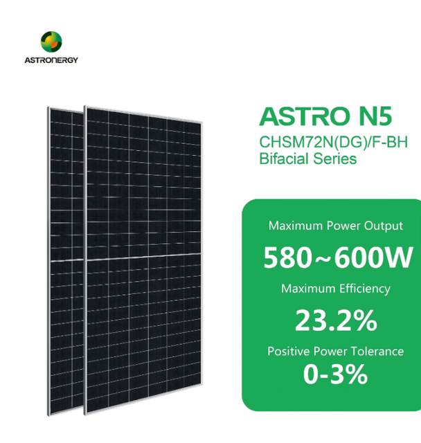 144 Half Cells N-Type Bifacial Solar Panels 580W 585W 590W 595W 600W for Commercial Project