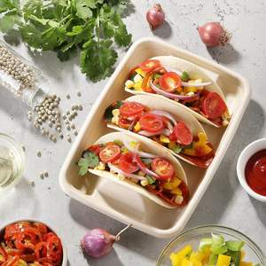 מחזיק טאקו וצלחת נייר מתכלה מקנה סוכר, קופסת טייק אווי עם 3 תאים, עם מכסה, מתאים למיקרוגל, בטוח למזון, חד פעמי - Product Image 5