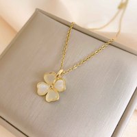 Collier pour femme en acier titane, motif trèfle à quatre feuilles et œil de chat, style estival, simple, polyvalent, accessoire très tendance pour l'été