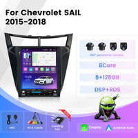 Autoradio Android vertical Tesla pour Chevrolet Sail 3 avec GPS, CarPlay sans fil, Android Auto, DSP, SWC, IPS, 4G, WIFI, caméra AHD