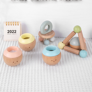 แหวนไม้บีชของเล่นเขย่าแล้วมีเสียงสำหรับเด็กทารกของเล่นเพื่อการศึกษาแบบทำมือ - Product Image 3