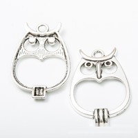 Pendentif en alliage creux en forme de silhouette de hibou, finition argent antique et bronze, pour clip de journal de observateur d'oiseaux