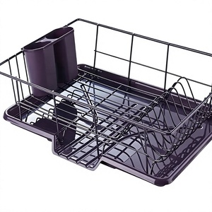 Égouttoir à vaisselle pliable en bambou à 2 niveaux, organiseur de cuisine pour assiettes, bols, tasses, support décoratif en métal pour cuisine - Product Image 5