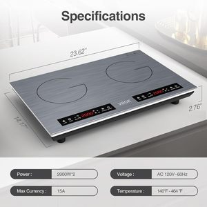 Table de cuisson à induction double intégrée 3600W, panneau en acier inoxydable, 2 brûleurs, capteur tactile, 10 niveaux, verrouillage de sécurité, minuterie 3 heures, pour hôtel - Product Image 3