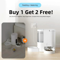 Distributeur automatique d'eau et de nourriture 2-en-1 portable pour chiens/chats, commande à distance par application intelligente WiFi, bols en plastique antibactériens