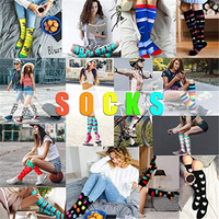 Chaussettes de compression en nylon fantaisie, originales et amusantes, avec logo personnalisé KTS23 OEM, antimicrobiennes, pour infirmières, hauteur genou.