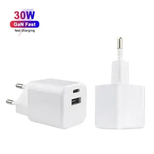GaN Dual Port USB A+C Wall Charger Travel Adapter PD 30W Fast Charging Type C USB Charger