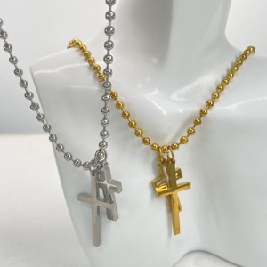 Conjunto de Collar de Acero Inoxidable Chapado en Oro de Moda al por Mayor con Colgantes Personalizados de Corazón, Letra <span class=keywords><strong>M</strong></span>, Barra Trenzada y Cruz - Product Image 5