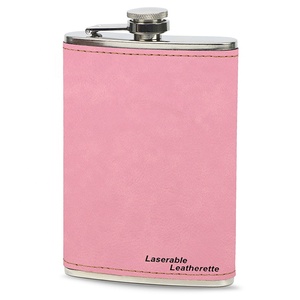 Botella de Licor de Acero Inoxidable de 9oz Personalizada al por Mayor, con Revestimiento de Cuero Sintético Grabable con Láser, <span class=keywords><strong>para</strong></span> Regalo de Boda - Product Image 3