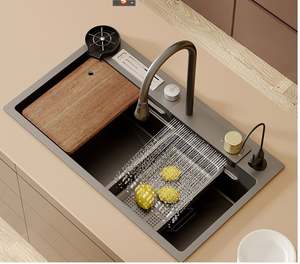 Raindance Nano Évier de comptoir de cuisine en or de luxe fait à la main Cuvette unique en acier inoxydable Lavabo 2 ans USB Power Household - Product Image 2