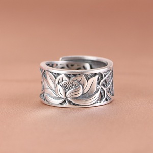 Anillo de Plata de Ley 990, Novedad, Anillo Abierto Vintage con Diseño de <span class=keywords><strong>Loto</strong></span> para Hombre y Mujer, Anillo Hueco con <span class=keywords><strong>Sutra</strong></span> <span class=keywords><strong>del</strong></span> Corazón, Joyería - Product Image 4