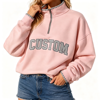 Sweat-shirt femme à quart de zip avec patch lettre personnalisé, pull à épaules tombantes, vêtement d'extérieur automne-hiver, fabricant pour commandes en gros