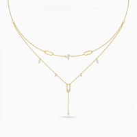 Collier chaîne plaqué or 18 carats en forme de U, double couche, zircone, design géométrique minimaliste, polyvalent pour le quotidien