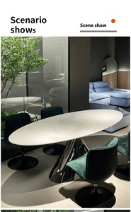 Moderno italiano ovale/rotondo tavolo da pranzo in marmo con Base in acciaio <span class=keywords><strong>inox</strong></span> vendita diretta di <span class=keywords><strong>mobili</strong></span> per la casa - Product Image 2