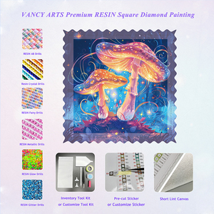 Kit de peinture au diamant carré en résine scintillante VANCY ARTS Premium, champignons magiques avec toile en velours de haute qualité - Product Image 1