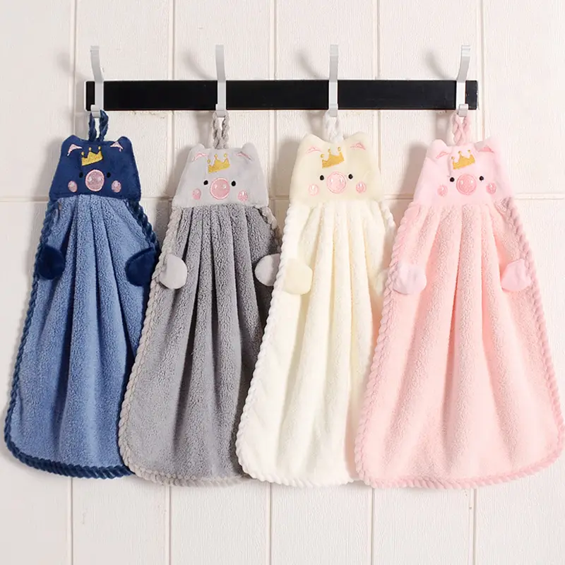 New Cute Little Pig Embroidery Children Wipe The Scarf Kitchen Soft Water Absorption Hanging Towel