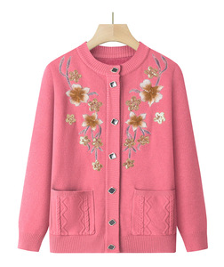 Chaqueta de Mujer, Chaqueta Acolchada con Bordado de Abuela, Suéter Tejido Grueso y Cálido, Cárdigan - Product Image 5