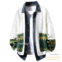 Cardigan Homme Printemps-Automne Confortable, Respirant et Chaud à Boutonnage Simple avec Motif Patchwork et Col Rabattu