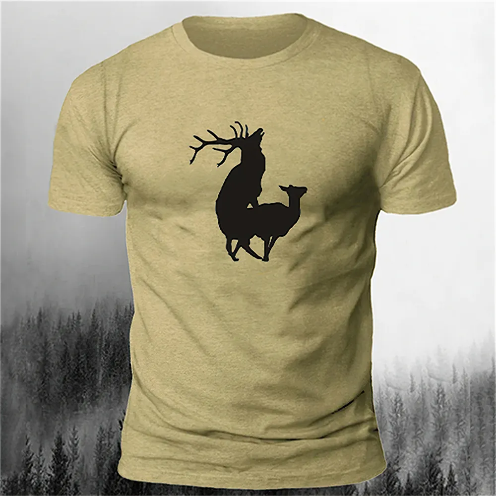 Mens 3D Printed Crew Neck Short Sleeve T-Shirt Casual Slim Fit Muscle deer graphics Tee Tops