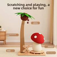 Menara Pohon Kucing Kayu Sisal Multifungsi Modern untuk Ruangan Kecil, Model Jamur Kelapa dengan Mainan
