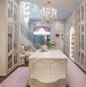 Palatial princess style white walk-in closet villa high-end closet made in china customized size for big room