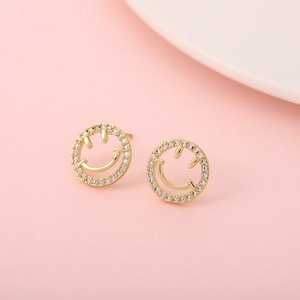 <b>Stud</b> <b>Earrings</b> Smiley Face Gold Micro Set Zircon Hollow Out For Women Gift - Product Image 2