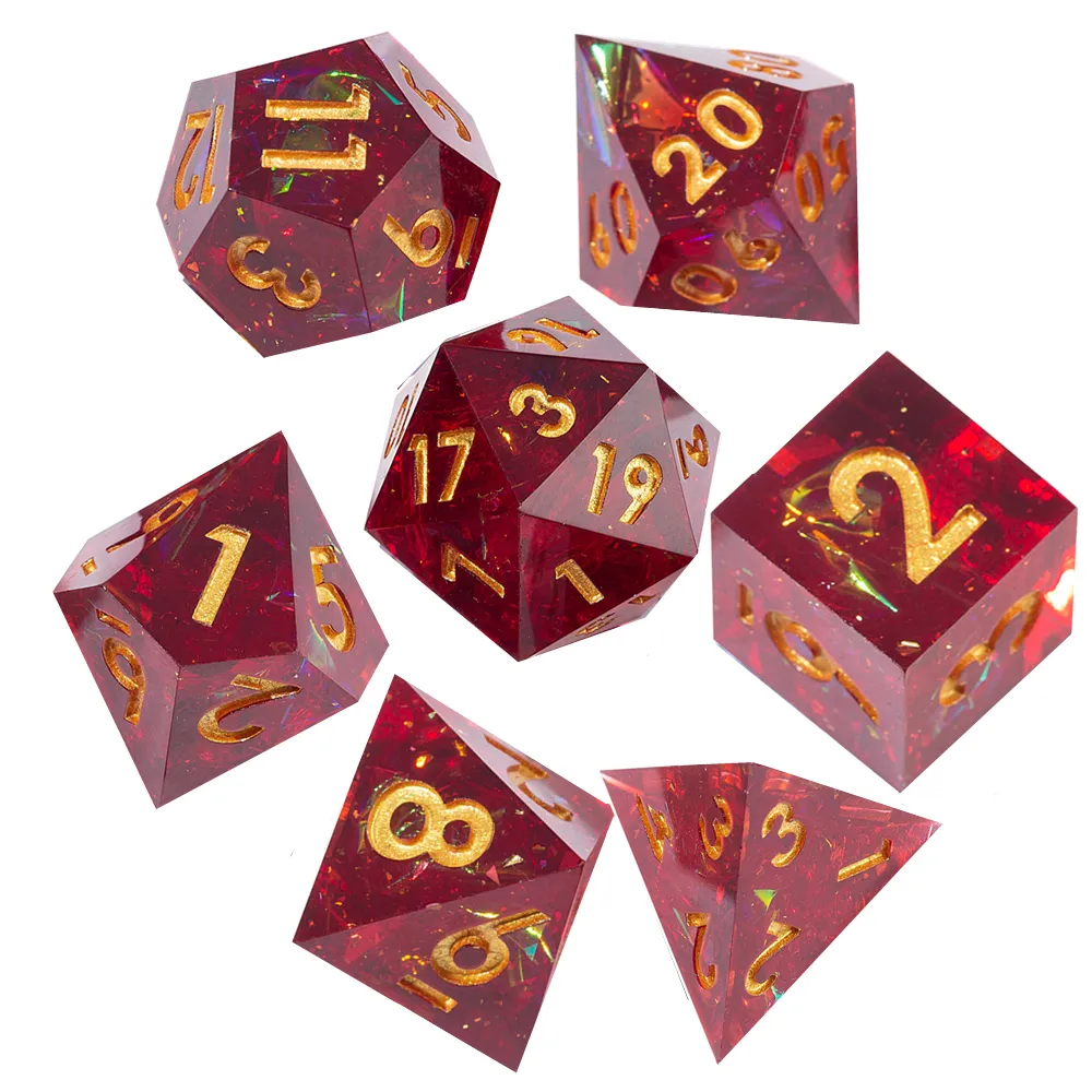 Set dadu merah gelap PLANET MINI 7 buah dadu Resin polihedral buatan tangan untuk naga TRPG dan Dungeon dadu tajam DND kustom D20