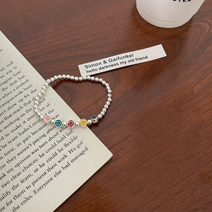 S925 Sterling Silver <b>Rainbow</b> Smiley Face Beaded <b>Bracelet</b> Unisex Everyday Wear Jewelry - Product Image 5