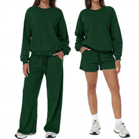 Ensemble pantalon et short en coton surdimensionné pour femme, col rond, épaules tombantes, couleur unie, respirant, tricoté, pour l'automne