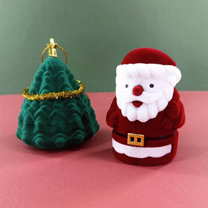 TC Creative Noël Père Noël Dessin Animé Boîte À Bijoux Flocage Velours Cadeau Cas Pour Stocker Colliers Anneaux De Mariage - Product Image 2