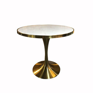 Ăn Uống Tại Nhà Đồ Nội Thất Phòng Vàng Thép Không Gỉ Cơ Sở Hiện Đại Màu Trắng Đầu Bằng Đá Cẩm Thạch Ăn Uống Vòng Bảng - Product Image 3