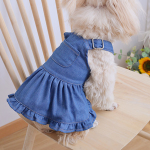 Ropa para Perros y Gatos de Diseño Europeo y <span class=keywords><strong>Americano</strong></span>, Hecha a Medida, Vestido de Mezclilla con Arnés, Falda de Mezclilla para Perros Teddy y <span class=keywords><strong>Bichón</strong></span>, Venta al Por Mayor - Product Image 3