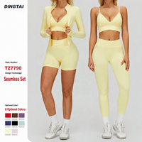Ensemble de yoga sans couture certifié GCC Dingtai, 3 pièces, soutien-gorge de sport pour femmes, short, veste à fermeture éclair à manches longues, vêtements de sport respirants