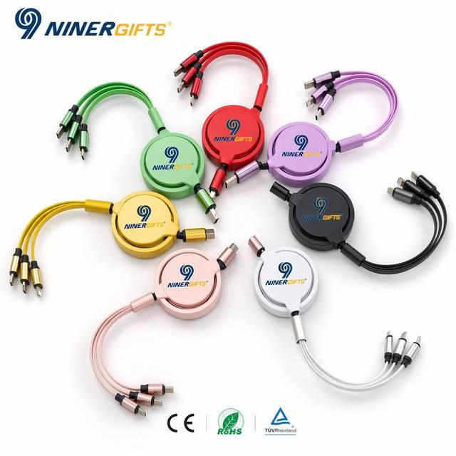 3-in-1 Fast Charging Retractable Phone Charging Cable with Custom Logo Promotional Gift